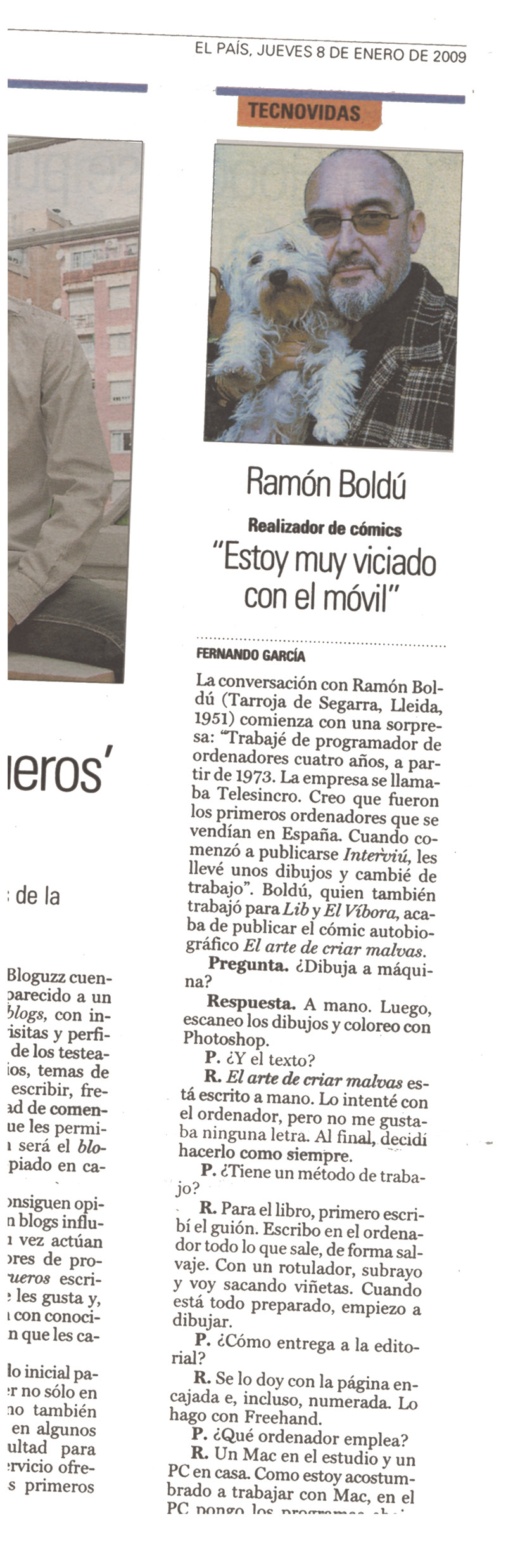 Entrevista a Ramón Boldú, diario El Pais